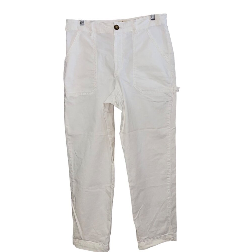 Marine Layer Women Pant Size 8 White Maya Slim Straight Utility Stretch 14934
